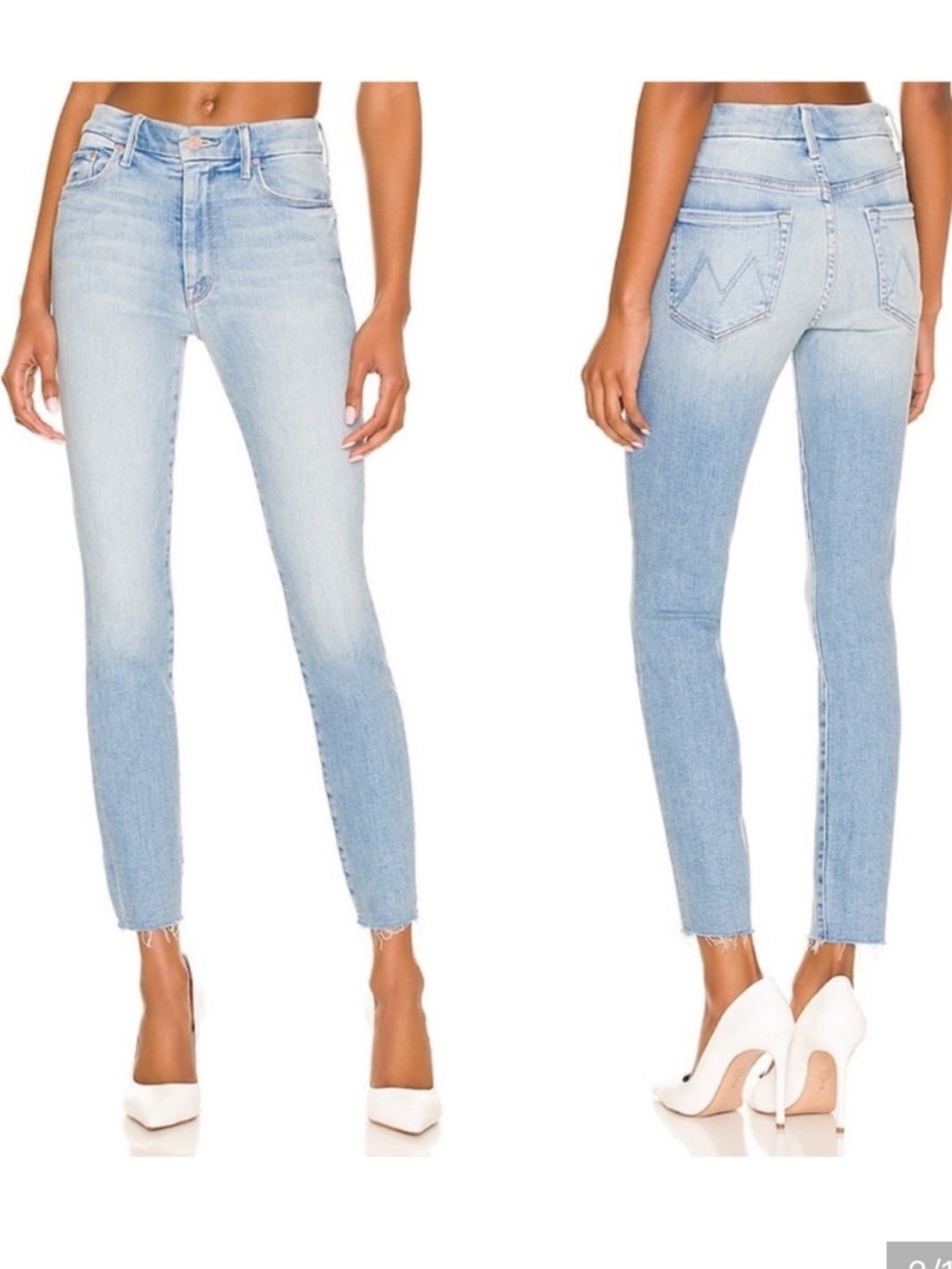 Mother High Waisted Looker Ankle Fray Jeans Au Revoir Light Blue Soft Stretch